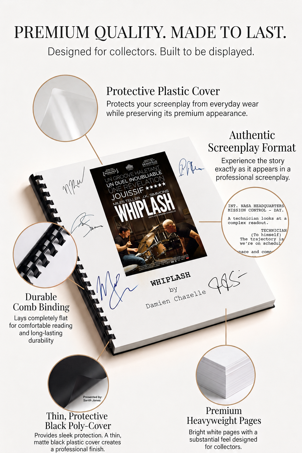Whiplash Movie Script Gift for Film Buffs Gift for Movie Lovers Friends Gifts Memorabilia for Film Gift for Her Movie Script Art