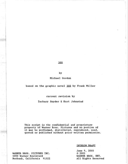 300 Movie Script Screenplay Gift for Film Buffs Gift for Movie Lovers Gift Idea Movie Memorabilia Gift for Friend Gift Ideas Gift