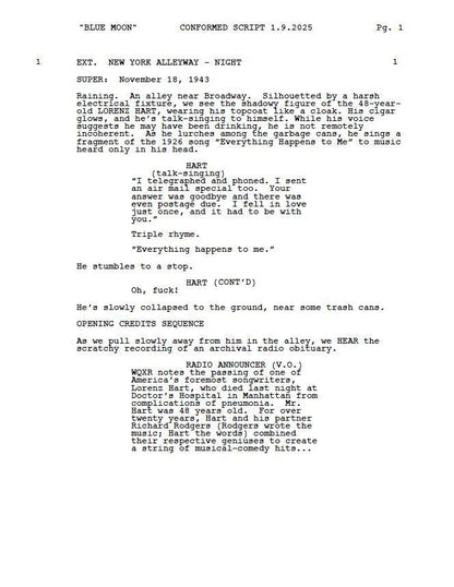 Blue Moon Movie Script Screenplay Gift for Film Buffs Gift for Movie Lovers Gift Idea Movie Memorabilia Gift for Friend Gift Ideas