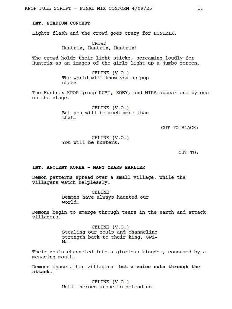 KPop Demon Hunters Movie Script Screenplay Gift for Film Buffs Gift for Movie Lovers Gift Idea Movie Memorabilia Gift for Friend Gift Ideas