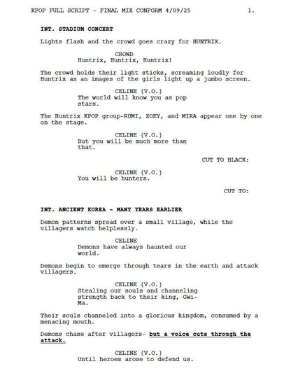 KPop Demon Hunters Movie Script Screenplay Gift for Film Buffs Gift for Movie Lovers Gift Idea Movie Memorabilia Gift for Friend Gift Ideas