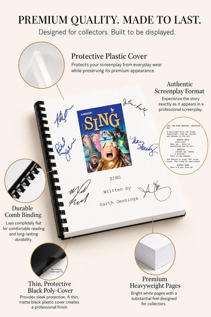 SING Movie Script Screenplay Gift for Film Buffs Gift for Movie Lovers Gift Idea Movie Memorabilia Gift for Friend Gift Ideas